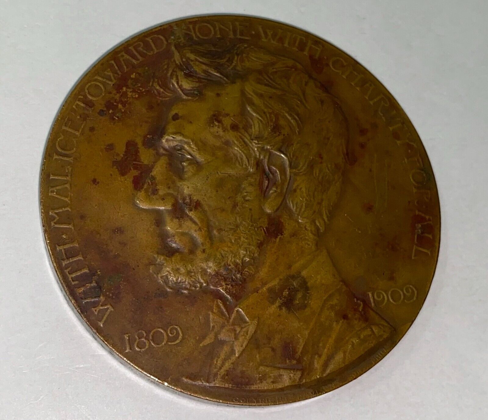 Rare Antique American Bronze GAR Civil War Veterans Lincoln 100th Birthday Medal