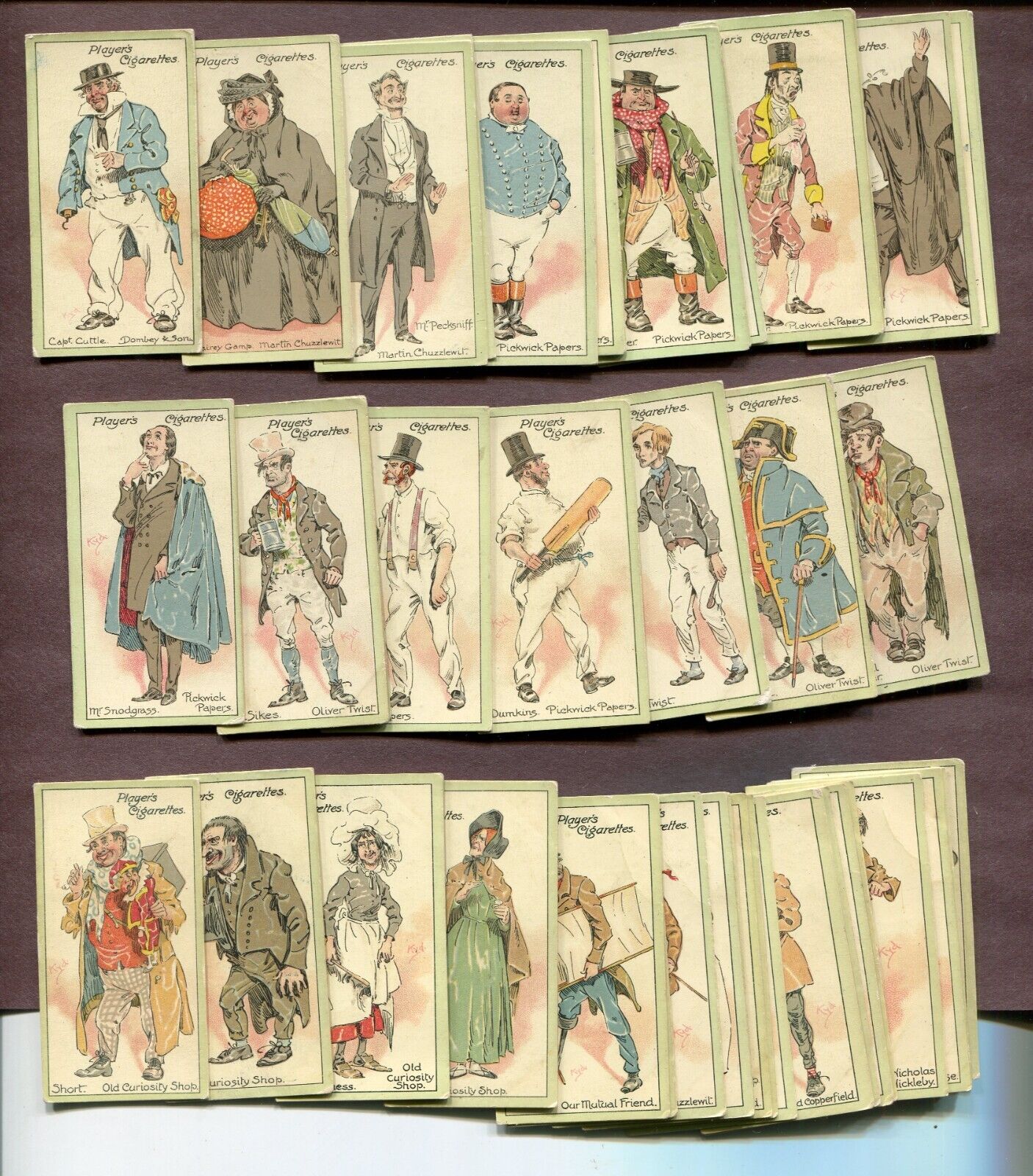 1912 JOHN PLAYER CIGARETTES SERIES 1 & 2 CHARACTERS FROM DICKENS 50 CARD SET