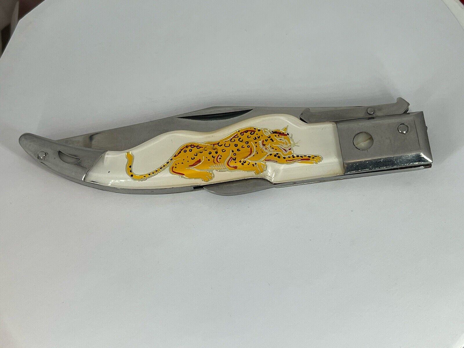 Vintage Yasuo Imai Seki Japan Leopard Lockback Folding Pocket Knife