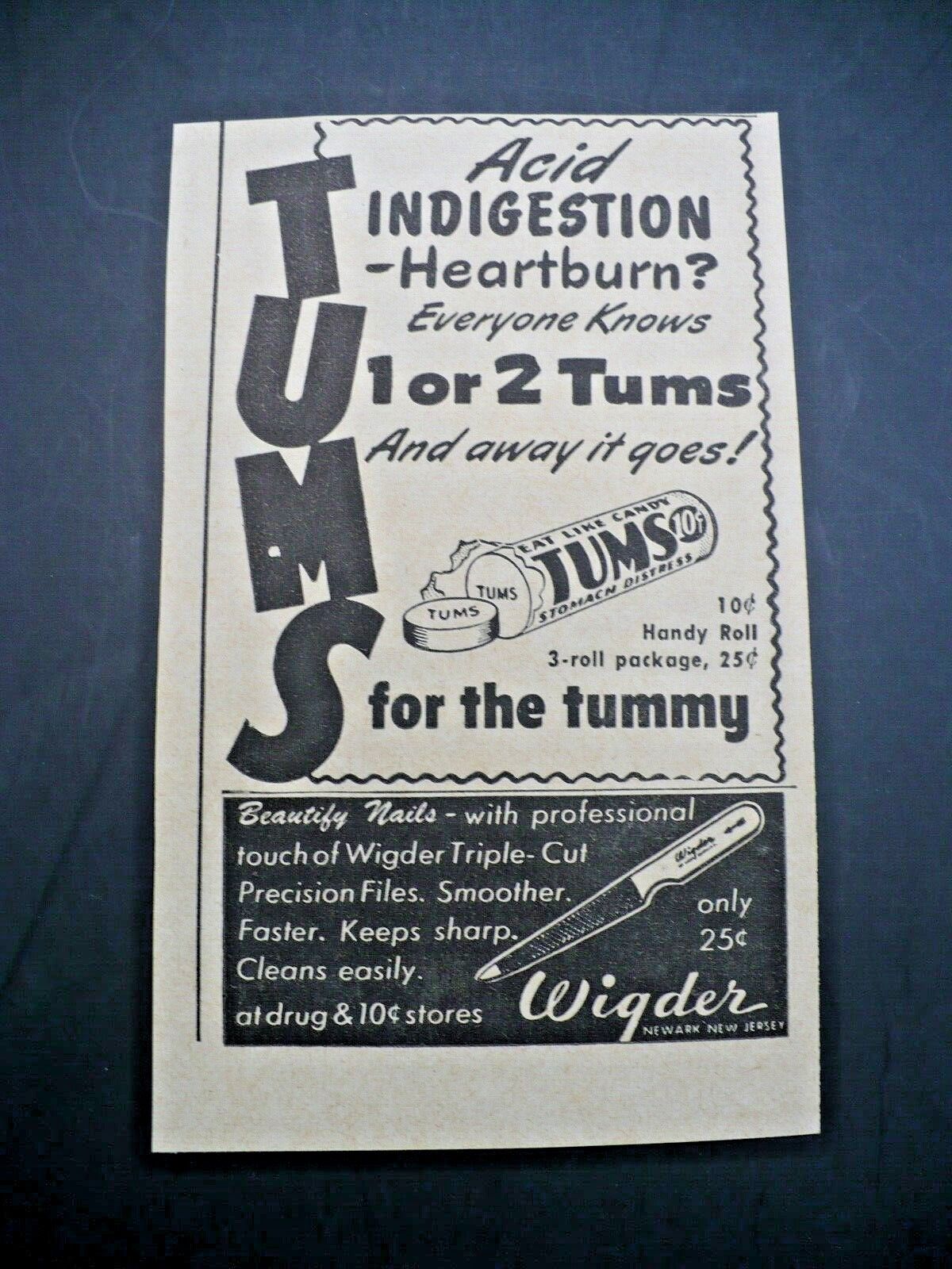Vintage 1950\'s Tums For The Tummy Acid Heartburn Print Ad 4 1/2\