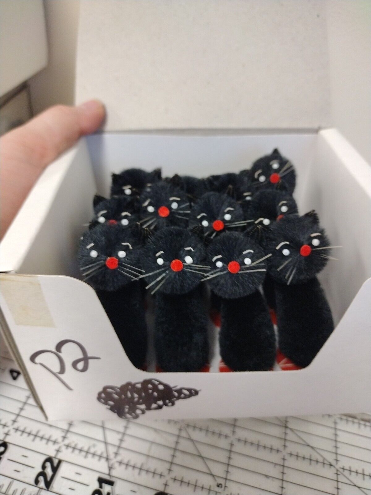 Vintage Chenille Pipe Cleaner Lot of 12 Black Cats Halloween Christmas NOS Favor