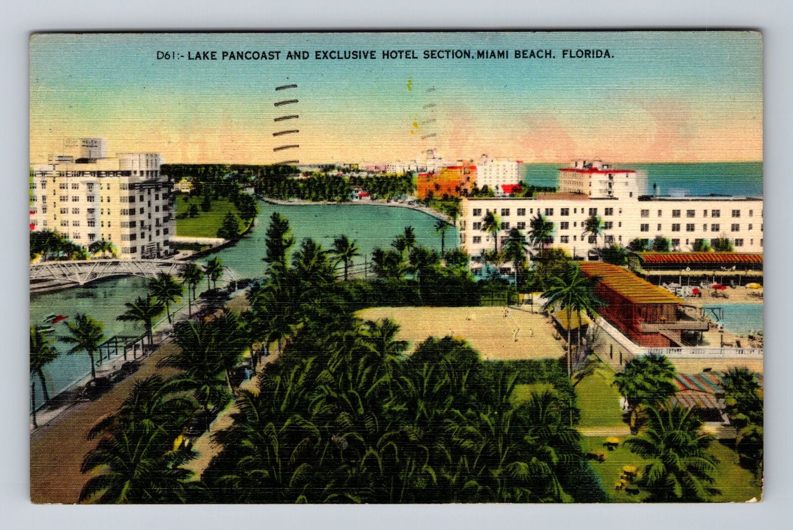 Miami Beach FL-Florida, Lake Pancoast, Exclusive Hotel, Vintage c1941 Postcard