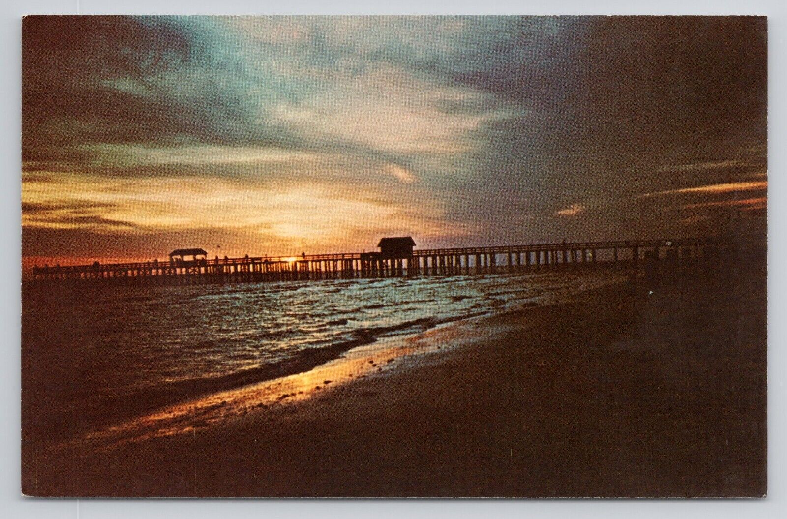 Postcard Sunset Over Fishing Pier Fort Myers Beach Florida