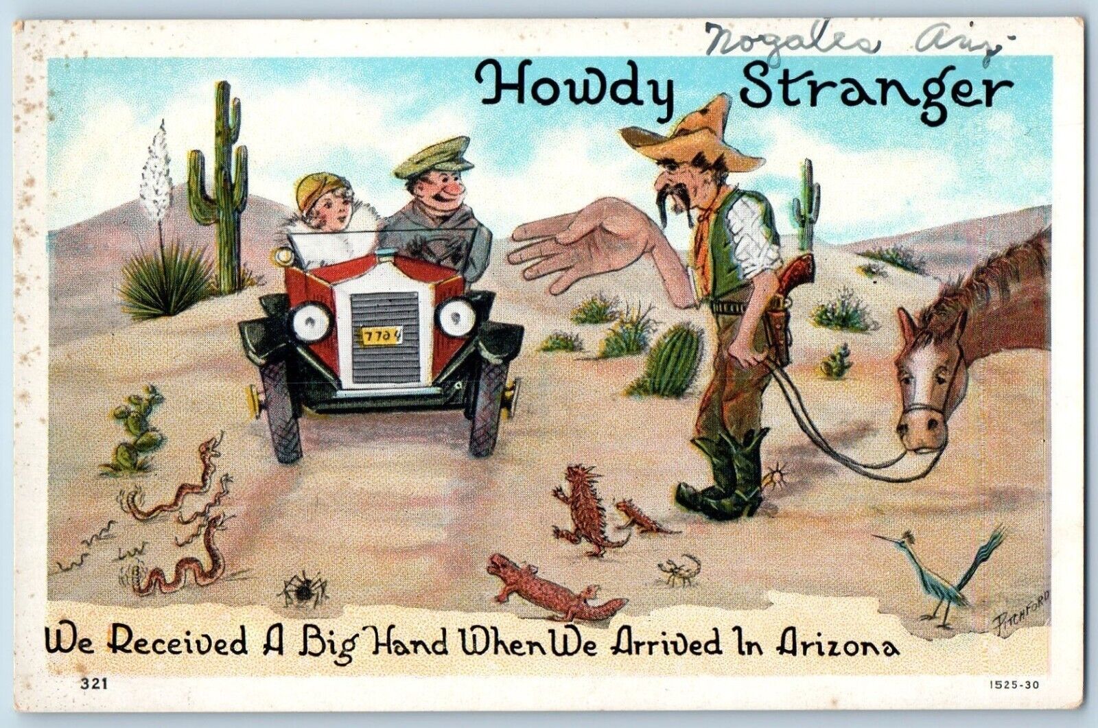 Pitchford Postcard Howdy Stranger We Received A Big Hand Nogales Arizona AZ