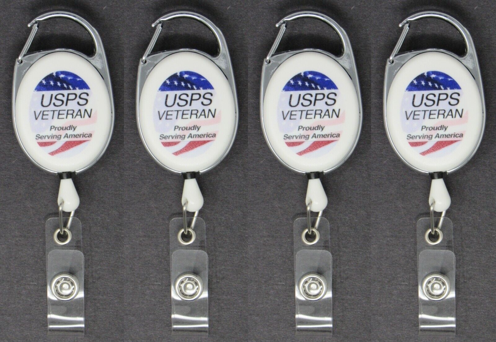 NEW 4-PACK US Postal Service Veteran Retractable ID Reel Badge Holder Carabiner