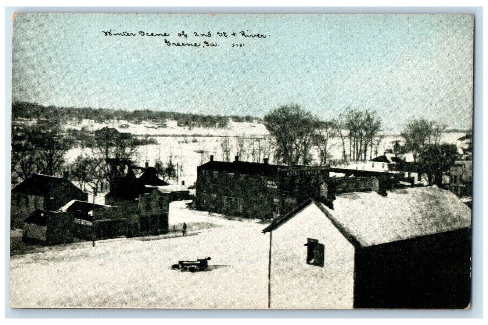 c1910\'s View Of Winter Scene Of 2nd St. River Greene Iowa IA Antique Postcard