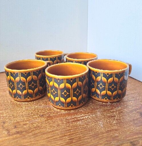 Vintage HORNSEA Autumn Tone Pottery Coffee Mug Coffee Cup England Set Of 5