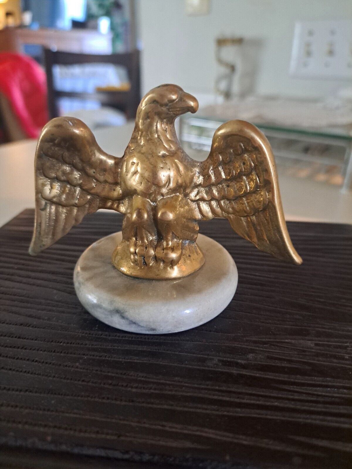 VINTAGE BRASS EAGLE MARBLE BASE STATUE PAPERWEIGHT EARLY AMERICAN