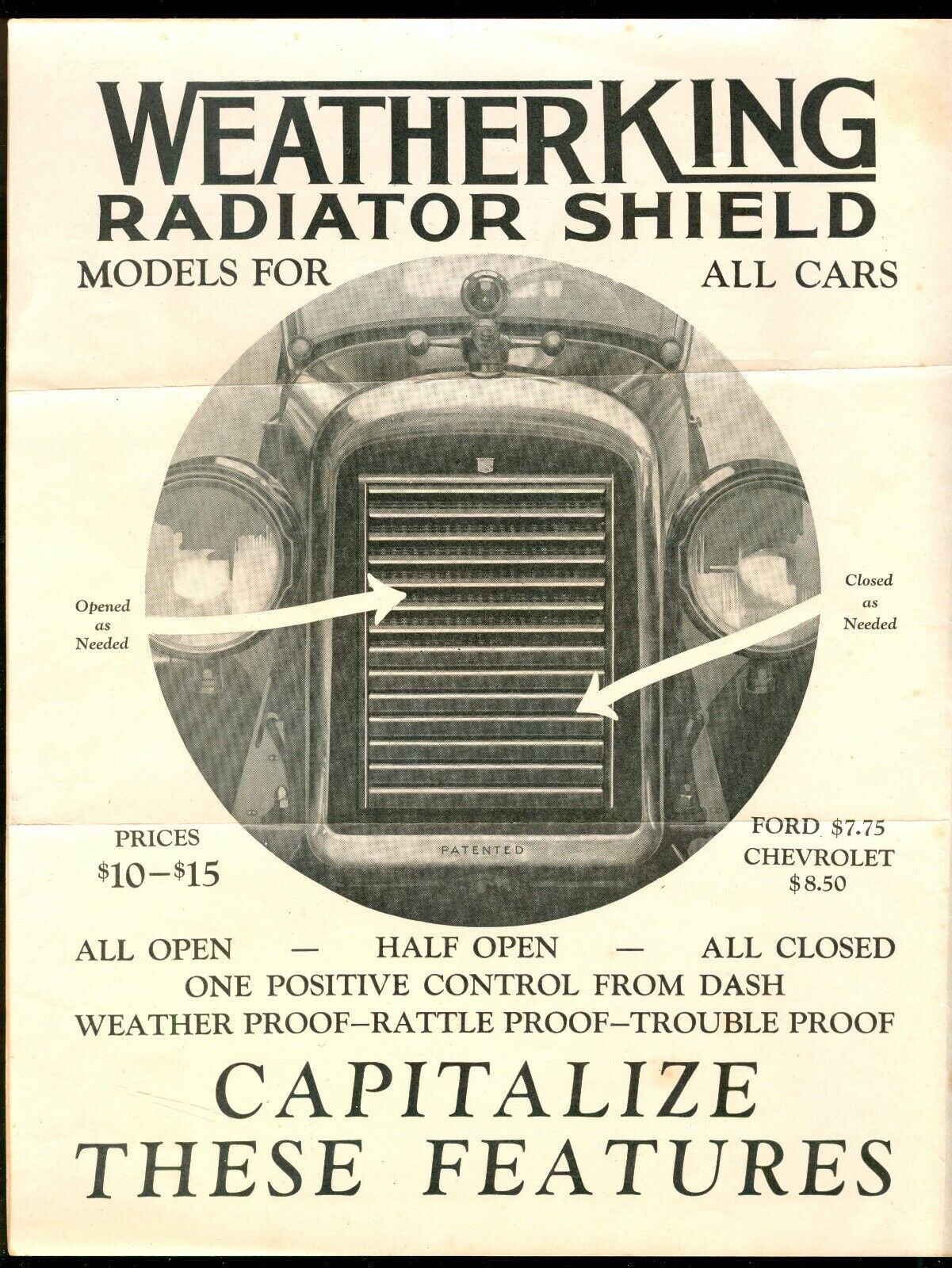 1925 AUTO MOBILE Radiator Shields SALES BROCHURE For CHEVY & FORD Long Island 