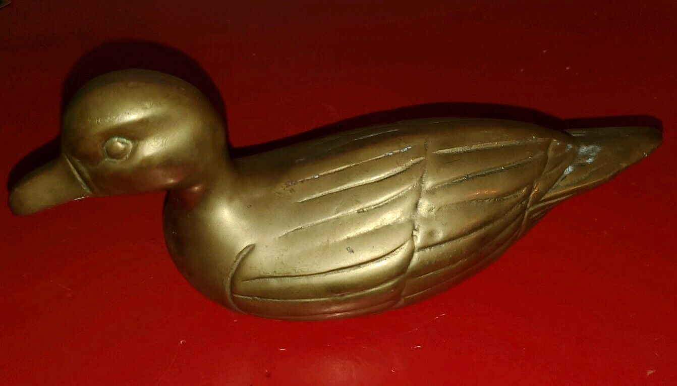 Vintage Brass Large Duck Bird Loon Decoy Decor Figure 