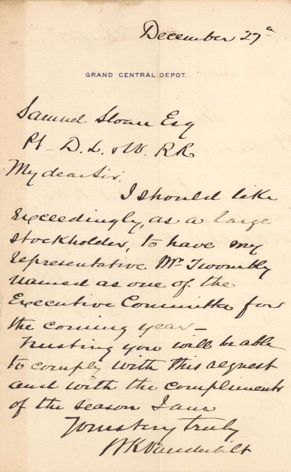 Letter signed by W.K. Vanderbilt dated 1880's - Autographs - Autographs of Famou