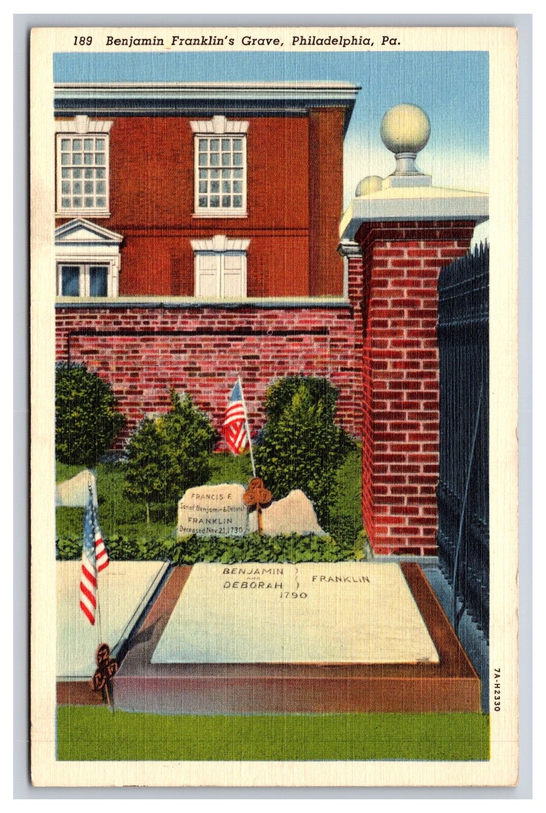Benjamin Franklin\'s Grave, Philadelphia Pennsylvania PA Postcard
