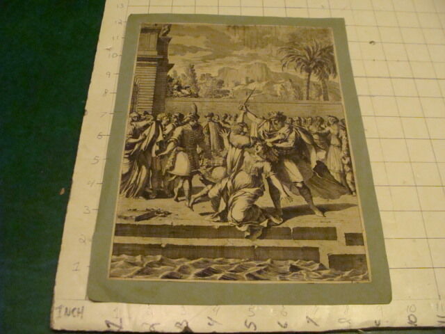 Original Engraving:1700's or 1800's - mounted - KING BEHEADING LADY, trying to 