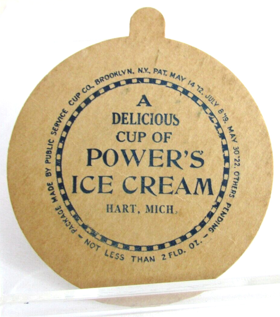 1920s-30s HART MICHIGAN, Mi Advertising Ice Cream Cup Lid, Power's Ice Cream Lid