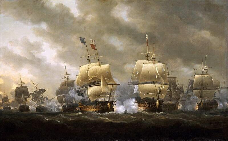Oil painting Nicholas+Pocock-The+Battle+Of+Quiberon+Bay sail boats seascape art