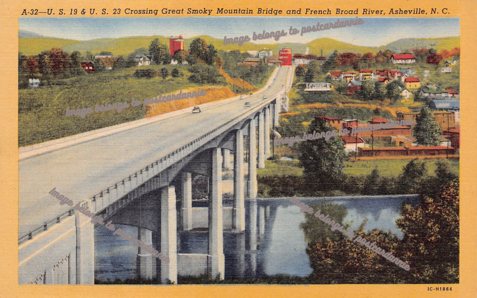 Asheville NC Smoky Mountain Bridge French Broad River Hwy 19 23 Vtg Postcard B64