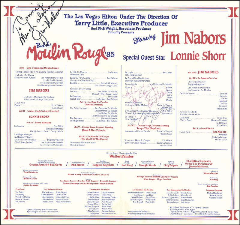 JIM NABORS - INSCRIBED PROGRAM SIGNED 1985 CO-SIGNED BY: ERIC GILLETT