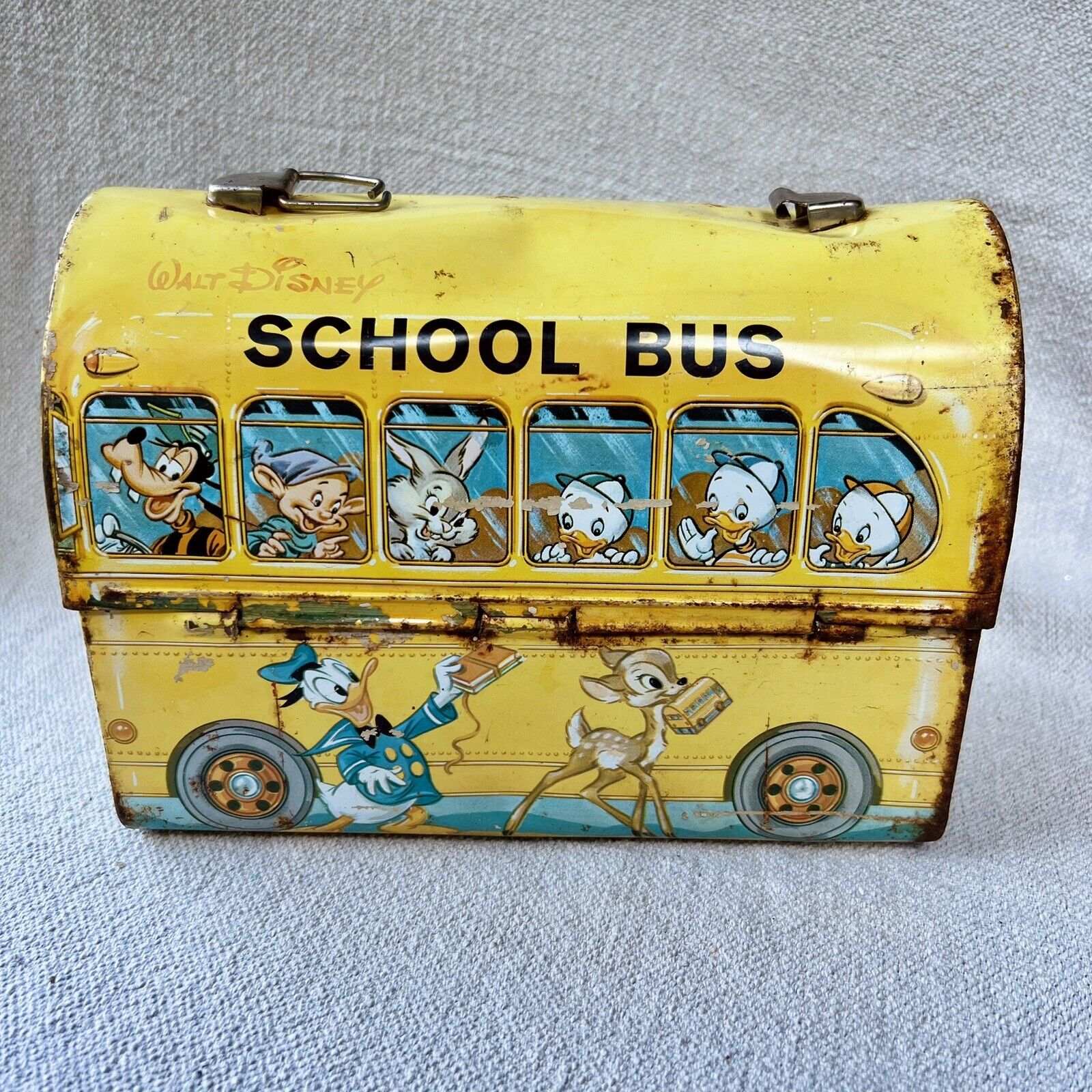 Vintage Walt Disney Lunch Box - 1960s - School Bus Dome - Retro Classic Metal