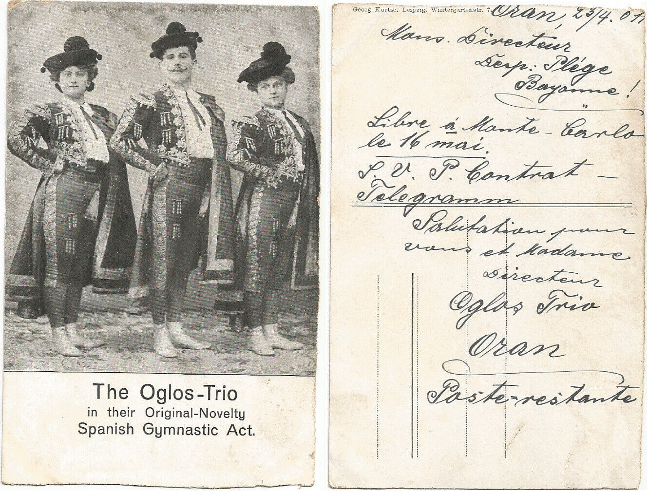 CPA Spanish Gymnastic Act THE OGLOS TRIO (264) Postcard Circus Spanish Circus