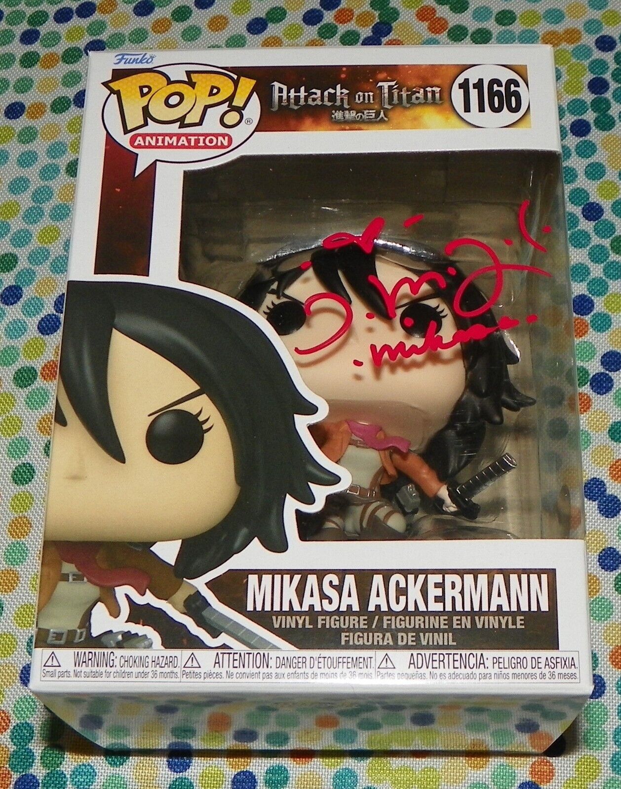 Trina Nishimura Mikasa Attack on Titan #1166 Signed Funko Pop Auto BAS Beckett