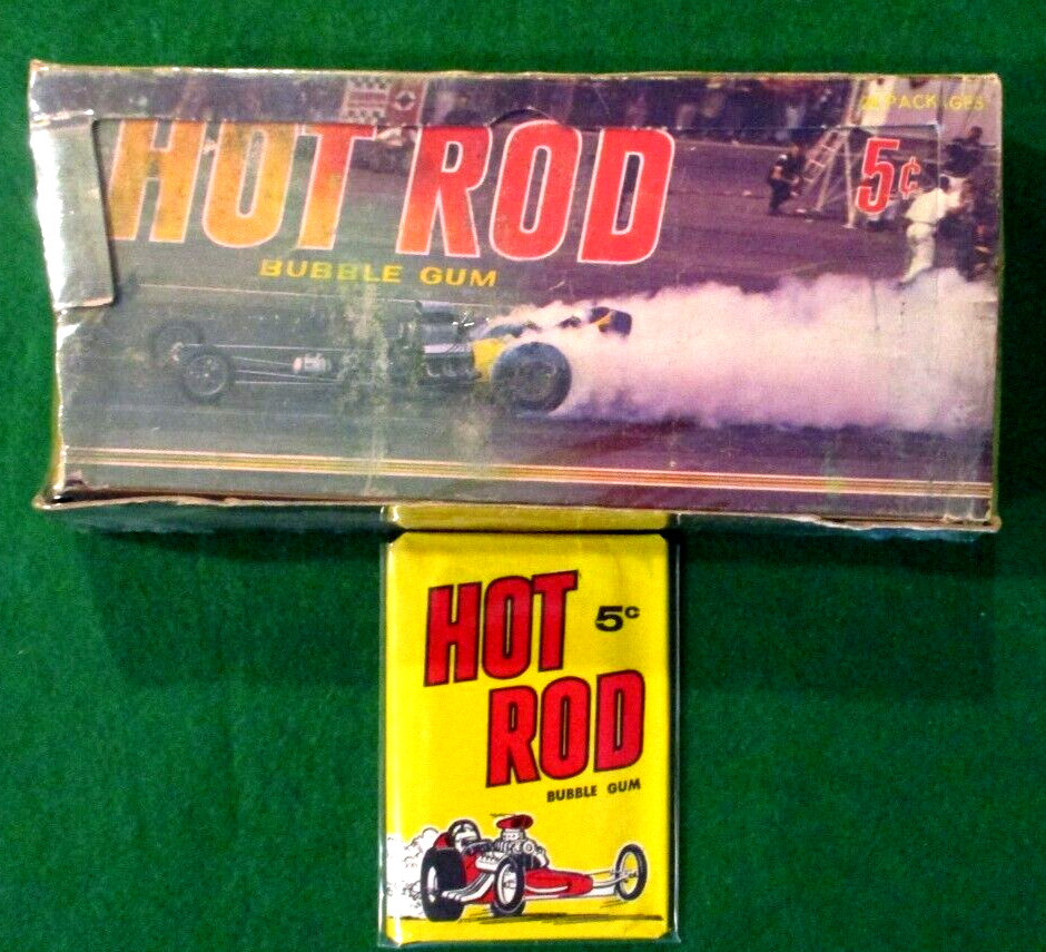 1965 VINTAGE HOT ROD DONRUSS EMPTY DISPLAY BOX + 1 SEALED WAX PACK WITH CARDS