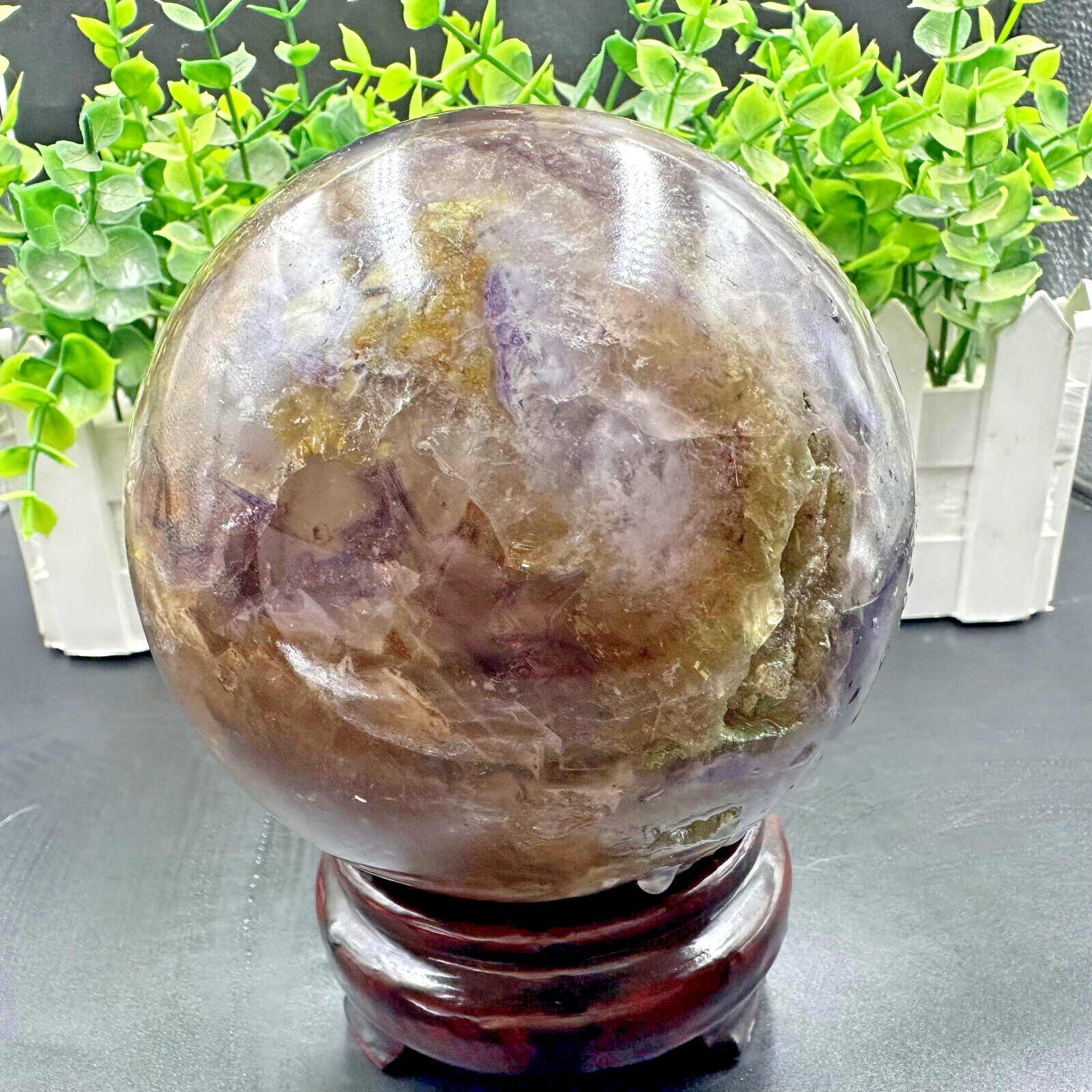 1900G  Natural Fluorite Quartz Sphere Crystal Ball Reiki Healing Gem Decor