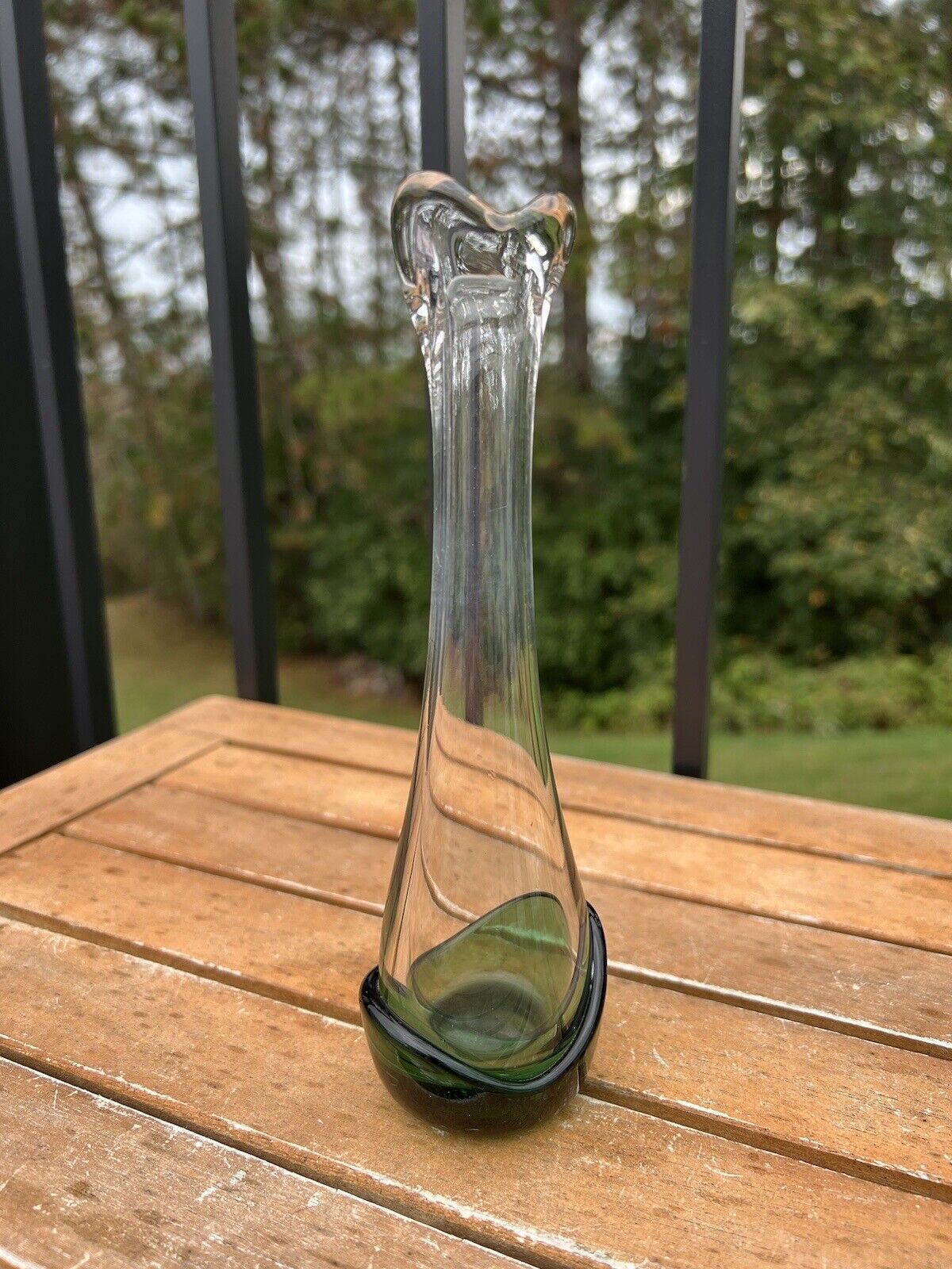 VTG Swung Glass Bud Vase Green Clear MCM Boho Art Deco Retro Atomic
