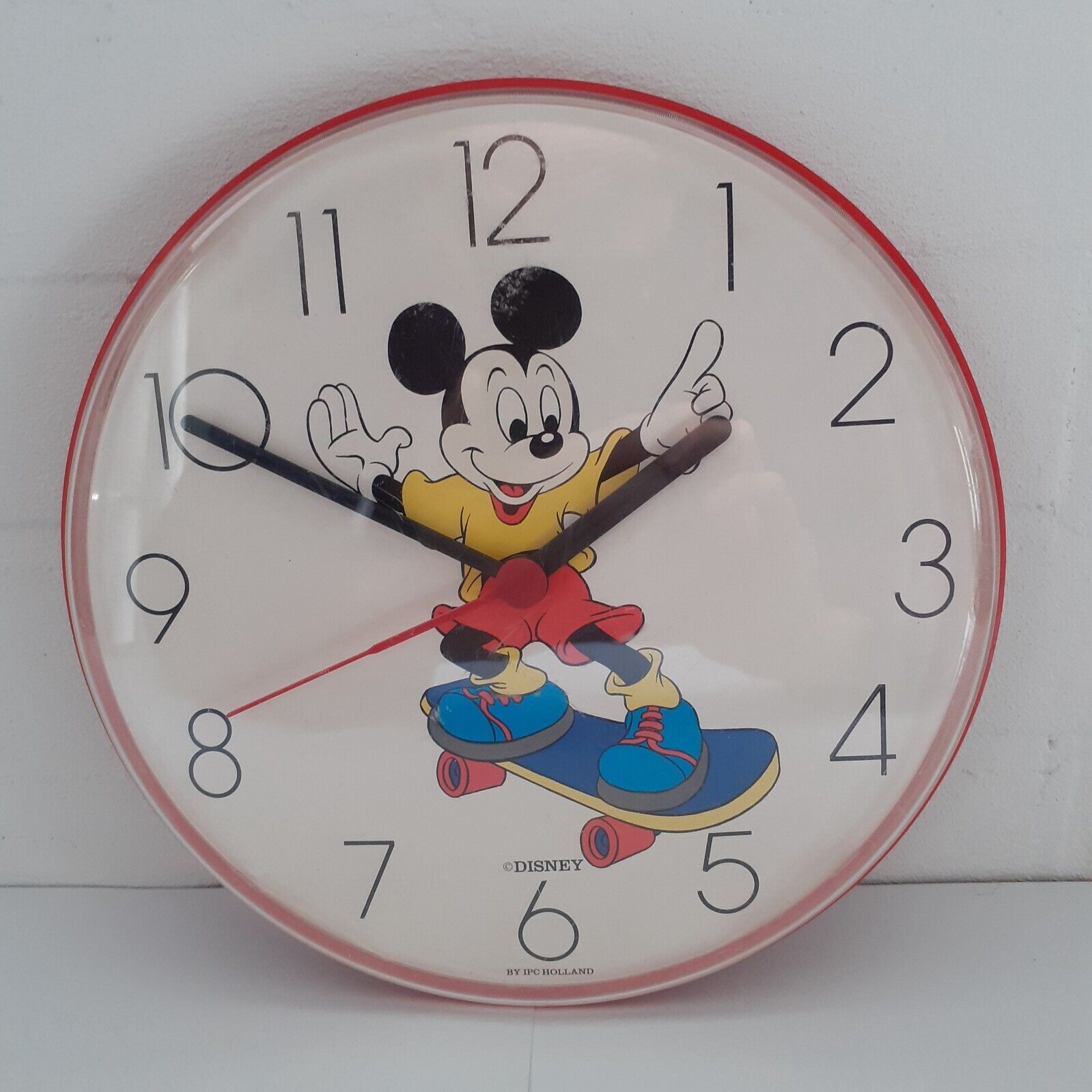 Extremely Rare Walt Disney Mickey Mouse on a Skateboard Wall Clock Vintage Dutch