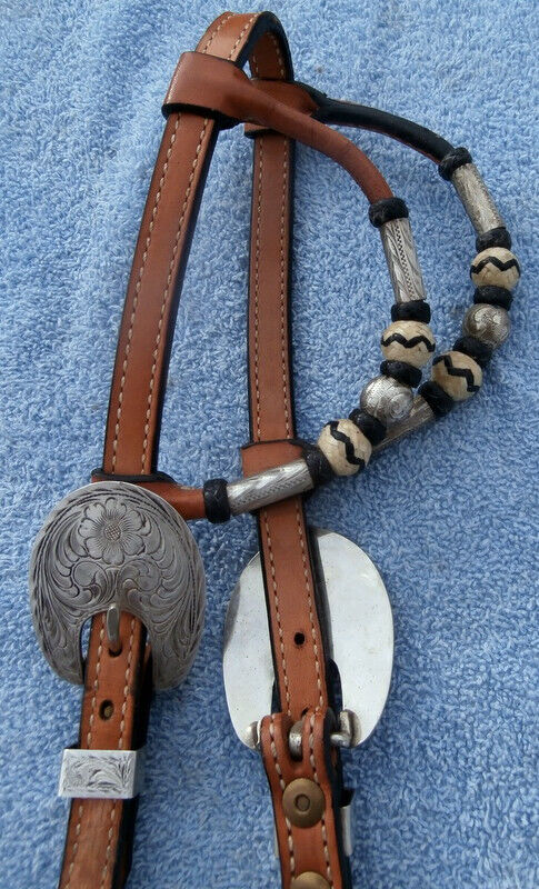 Woods Western Sterling Overlay Buckles Double Slide Ear Horse Show Headstall