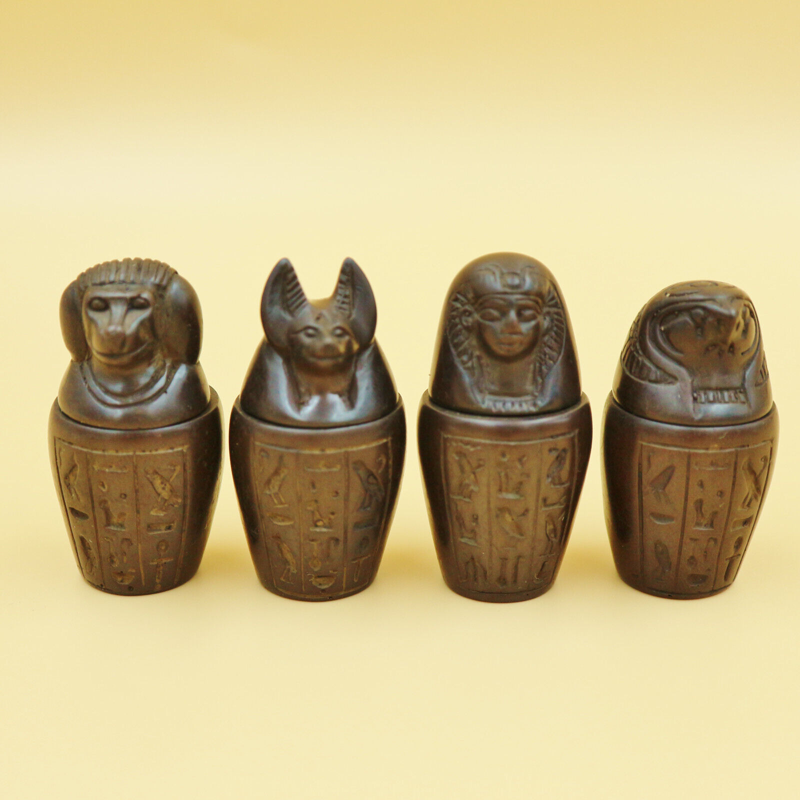 Collection Set 4 Egyptian Ancient Canopic Jars Organs Storage Funerary Statues