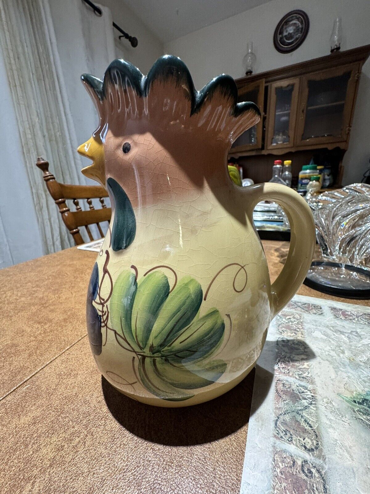 Vintage Italian ceramic rooster pitcher hand made and hand painted by Pizzato