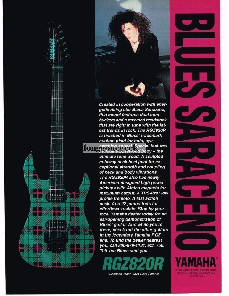 1994 Yamaha Plaid Electric Guitar Blues Saraceno Vintage Print Ad