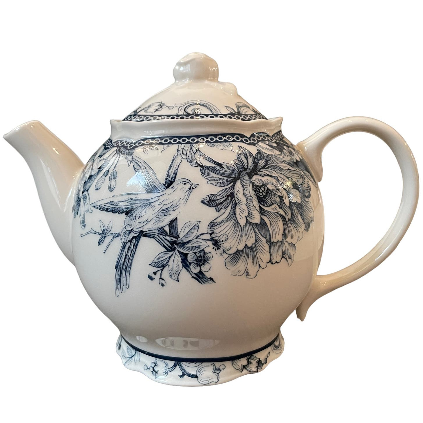 222 FIFTH Adelaide Blue and White Fine Porcelain Tea Pot & Lid 9018657