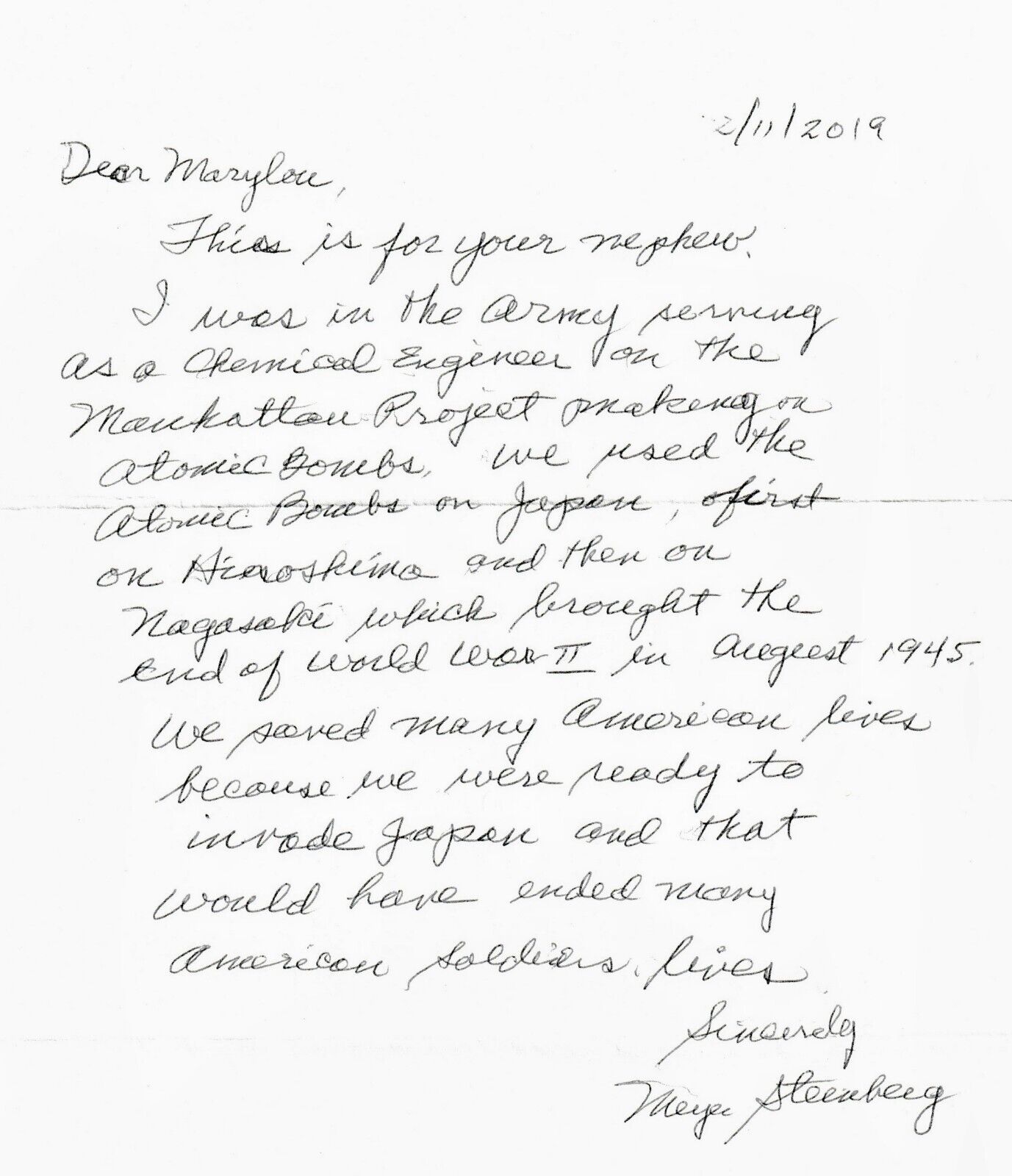 Meyer Steinberg Engineer MANHATTAN PROJECT OPPENHEIMER MOVIE Historic Letter
