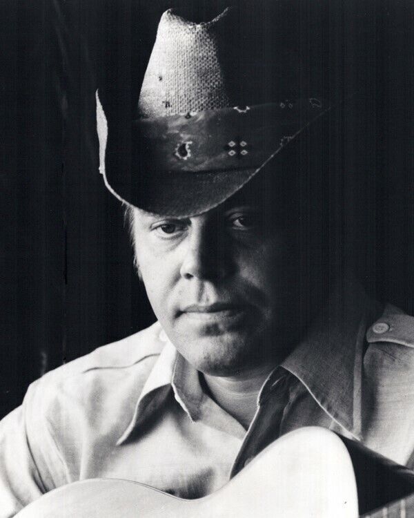 Tom T. Hall 1970\'s studio portrait in western hat holding guitar 8x10 photo
