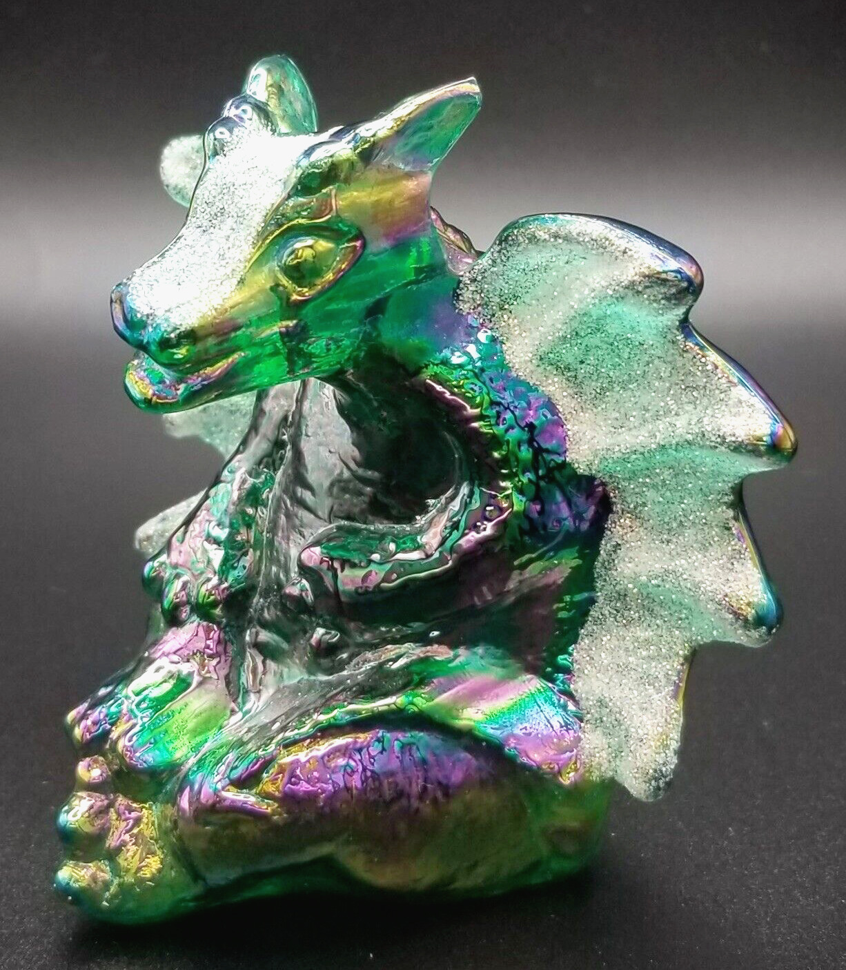 Fenton Hand Painted Green Carnival Glass Dragon Signed and Numbered