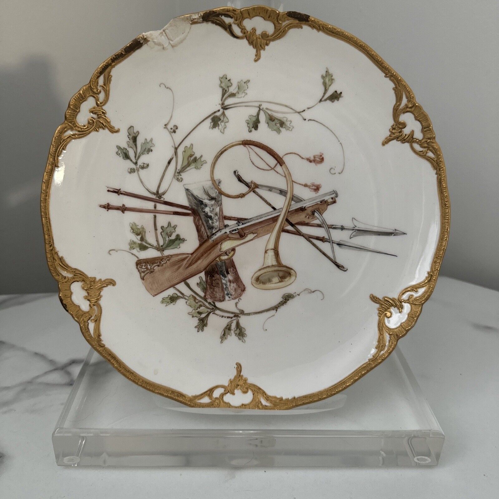 Antique KPM Hunting Scene Plate Hand Painted 8.5” See Photos And Description