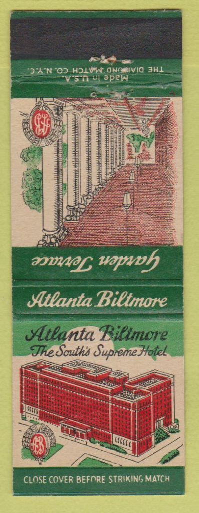 Matchbook Cover - Atlanta Biltmore Hotel GA Garden Terrace