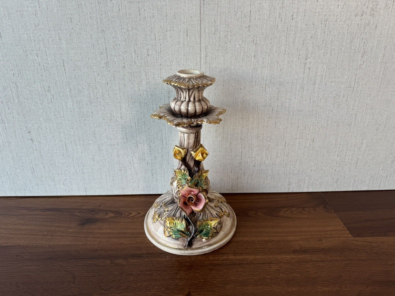 Capodimonte Candle holder with 24k Gold. Made in Italy. Vintage