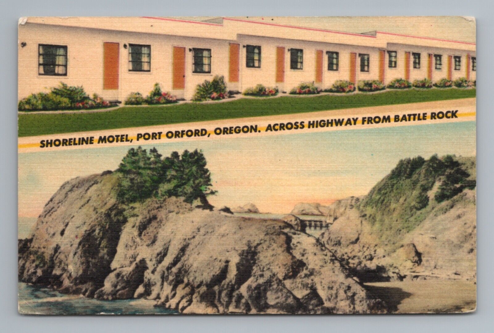 Shoreline Motel Port Oxford Center of Town Oregon Postcard