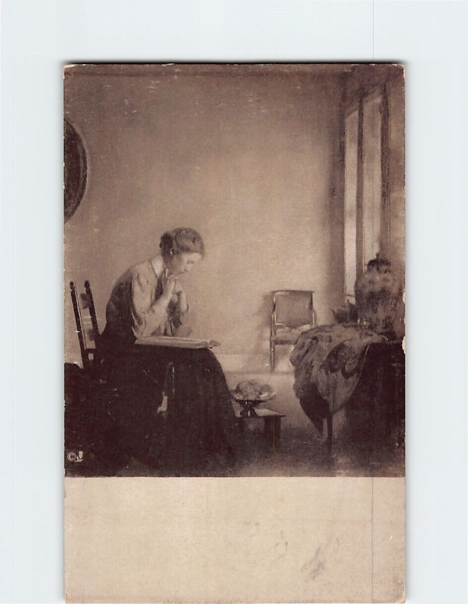 Postcard Edmund C. Tarbell N.A. Girl Reading Museum of Fine Arts Boston MA