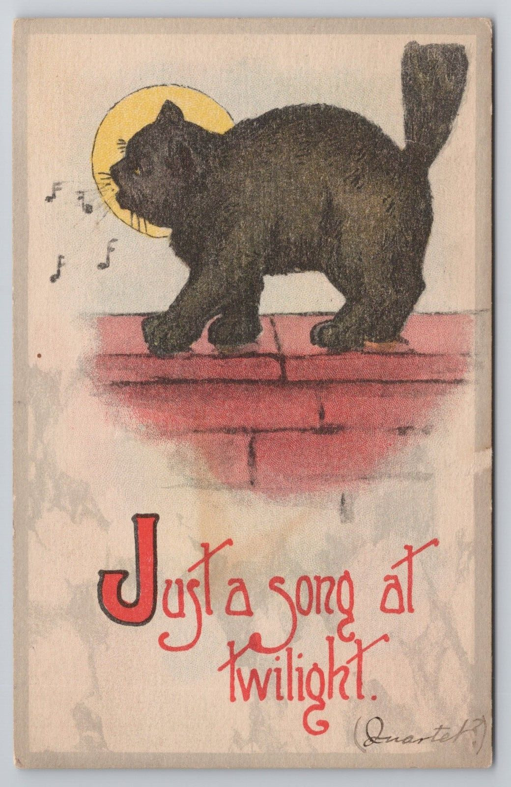 1914 Postcard Just A Song At Twilight Cat Singing