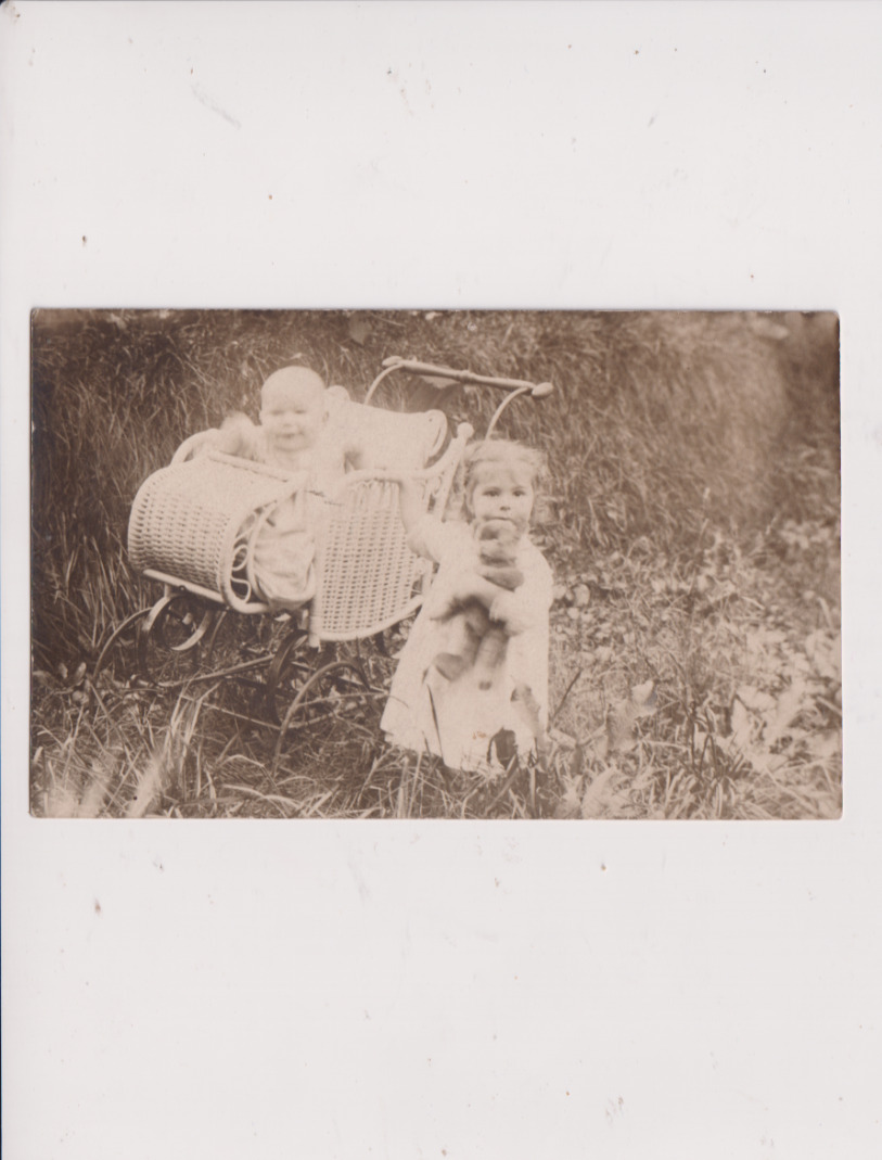 Postcard RPPC Real Young Children Posing With Stroller AZO ca. 1904-1918