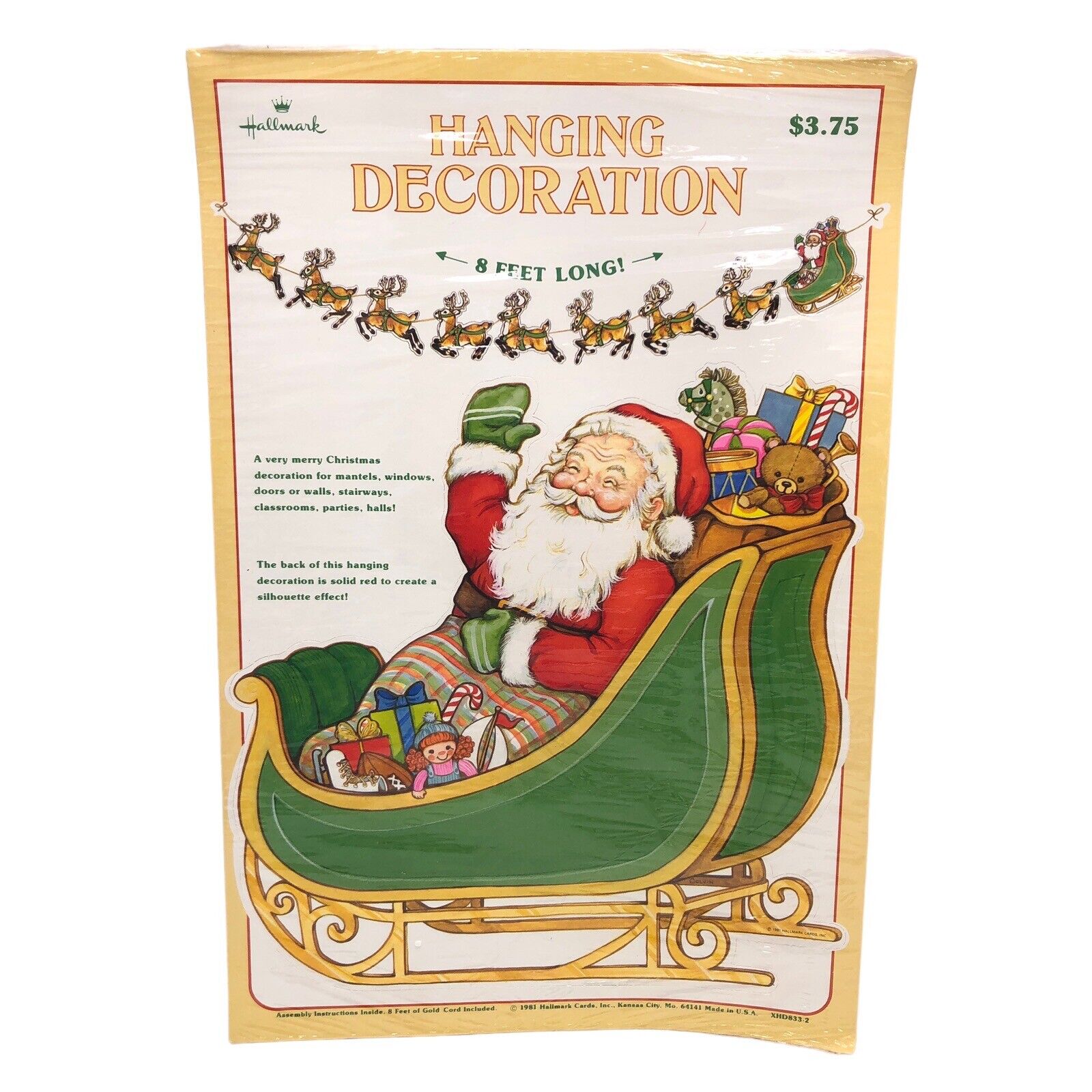Hallmark Santa Claus Sleigh & Reindeer Christmas Paper Hanging Decoration Banner