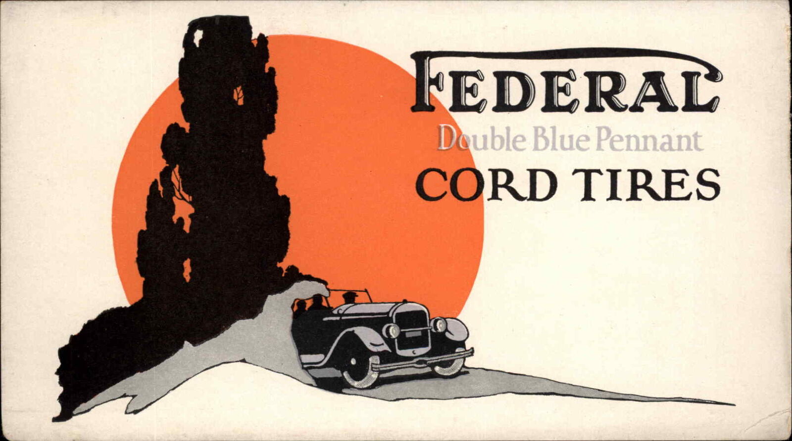 Federal Double Blue Pennant Cord Tires c1920s Art Deco Postcard
