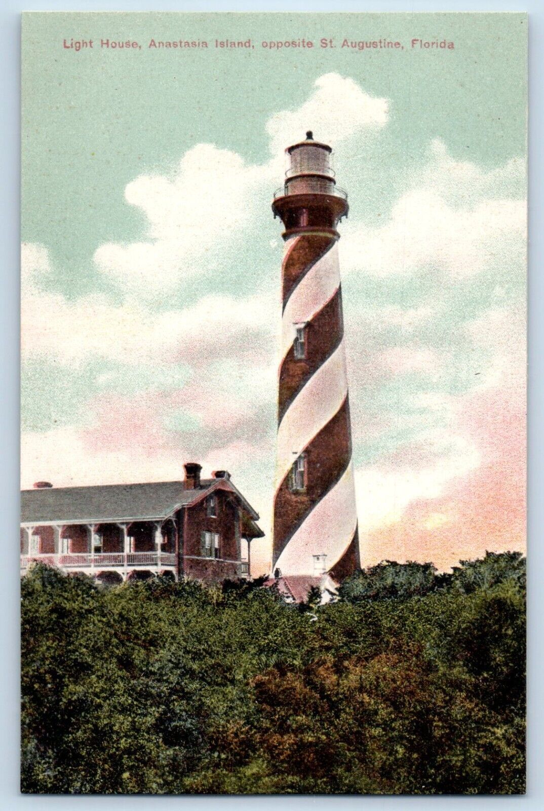 St Augustine Florida Postcard Light House Anastasia Island Exterior 1910 Vintage