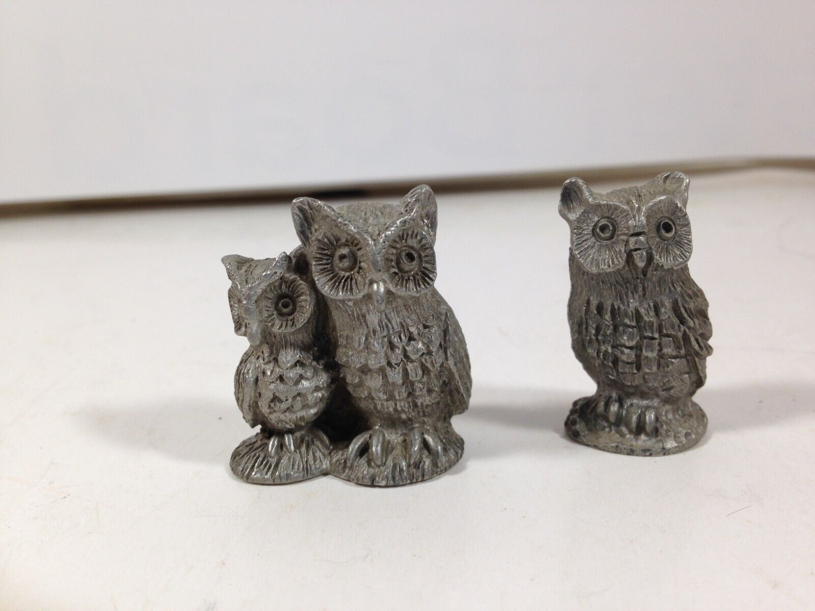 Spoontiques Pewter Owl Figurines One Pair 1-1/4”