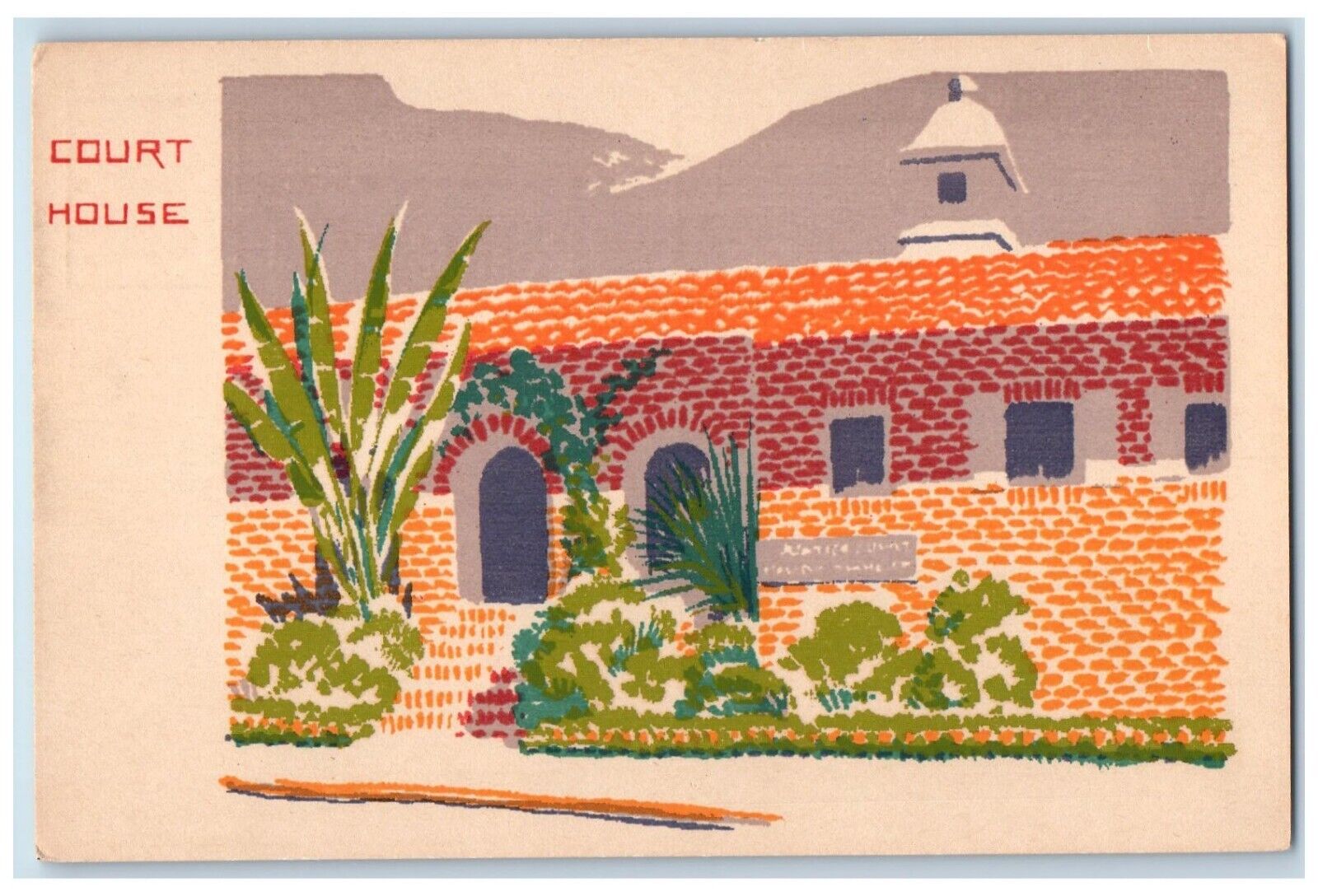 Topanga California CA Postcard Court House Hand Made Original Serigraph c1940