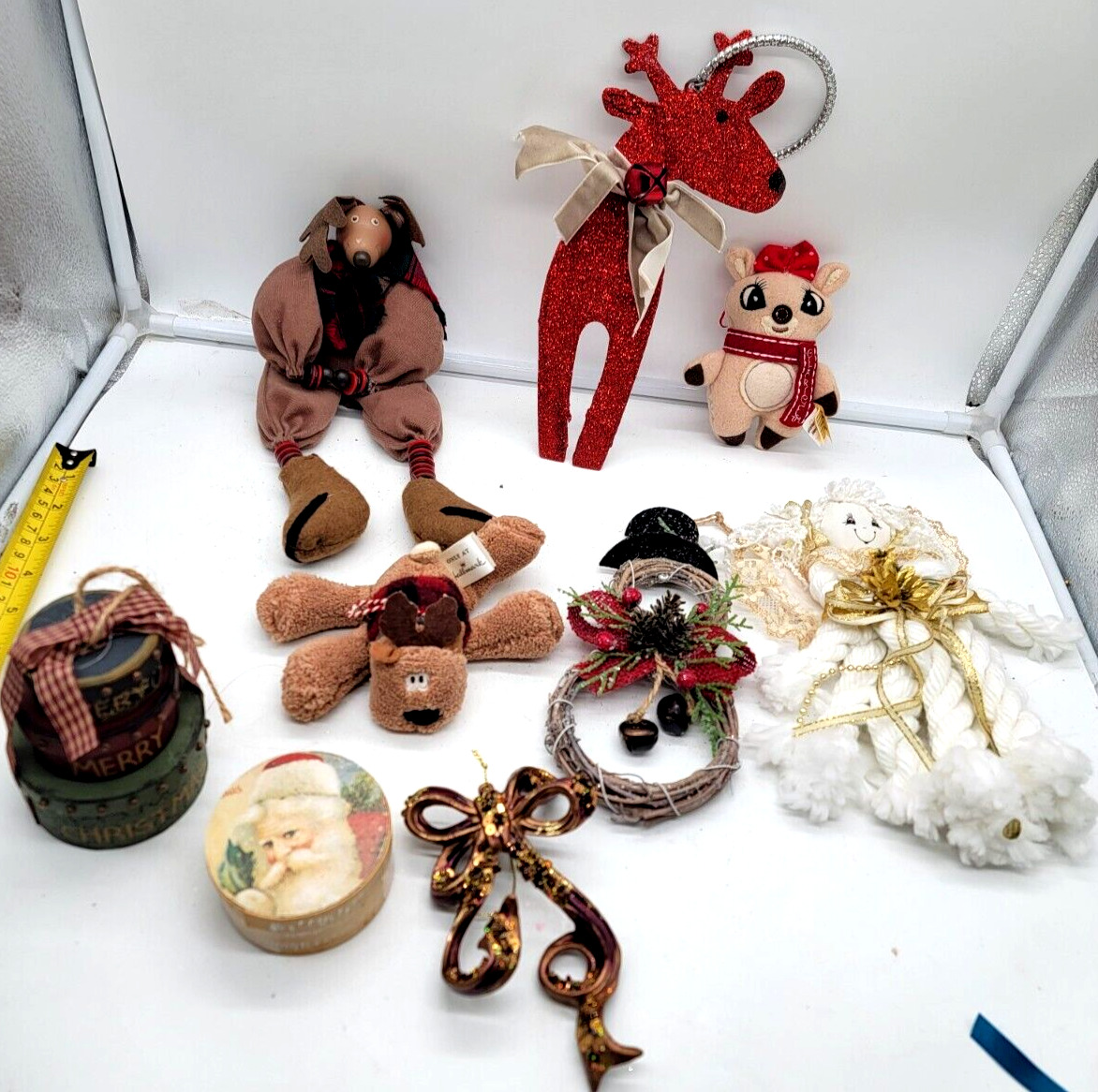 Variety of  Christmas Ornaments (set of 9) Yarn Angel, Rudolph, Deer, Snowman
