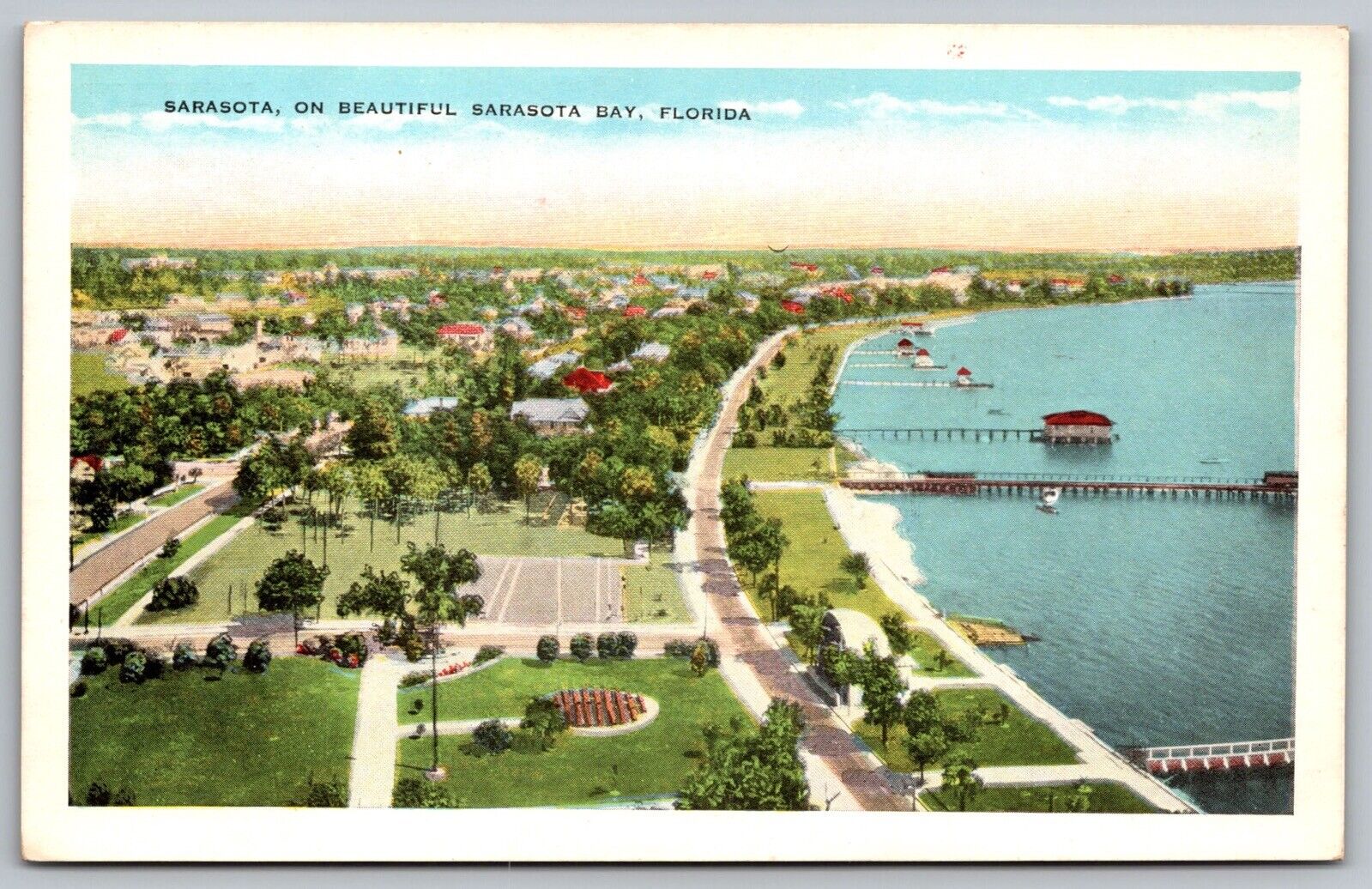 Sarasota Bay Florida Aerial View Oceanfront Shoreline Pier Dock Coast Postcard
